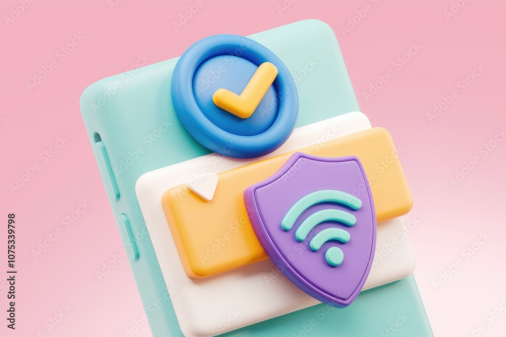 Fototapete 3d illustration of a smartphone with icons representing secure wi fi connection.