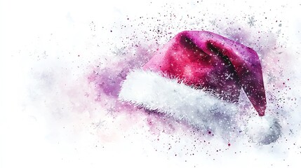 A vibrant and artistic depiction of a Christmas Santa hat on a colorful background with sparkles.