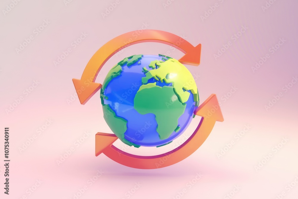 Aufkleber 3D globe with arrows symbolizing global connection and interaction.