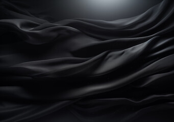 Fototapeta premium Black fabric with satin texture creates a dark background featuring luxury, abstract smooth waves, and elegant minimalism in soft folds.