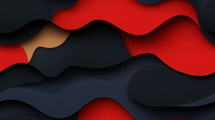 Fototapeta premium Bold layered waves in red, black, and tan colors creating a dramatic abstract background. Concept: strength and contrast.