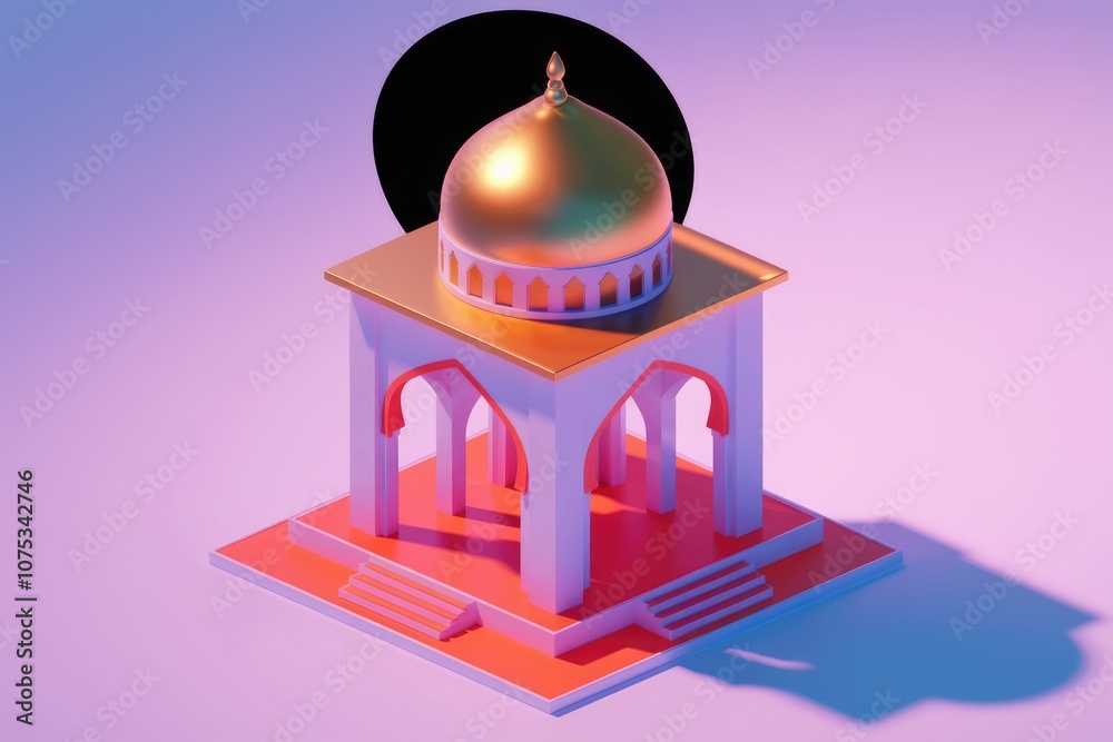 Aufkleber minimalist 3d rendering of a mosque with a golden dome