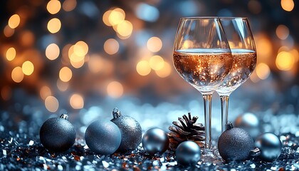 Glass of Wine Next to Christmas Ornaments.