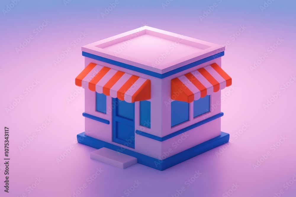 Poster A simple 3D model of a small store with an awning.