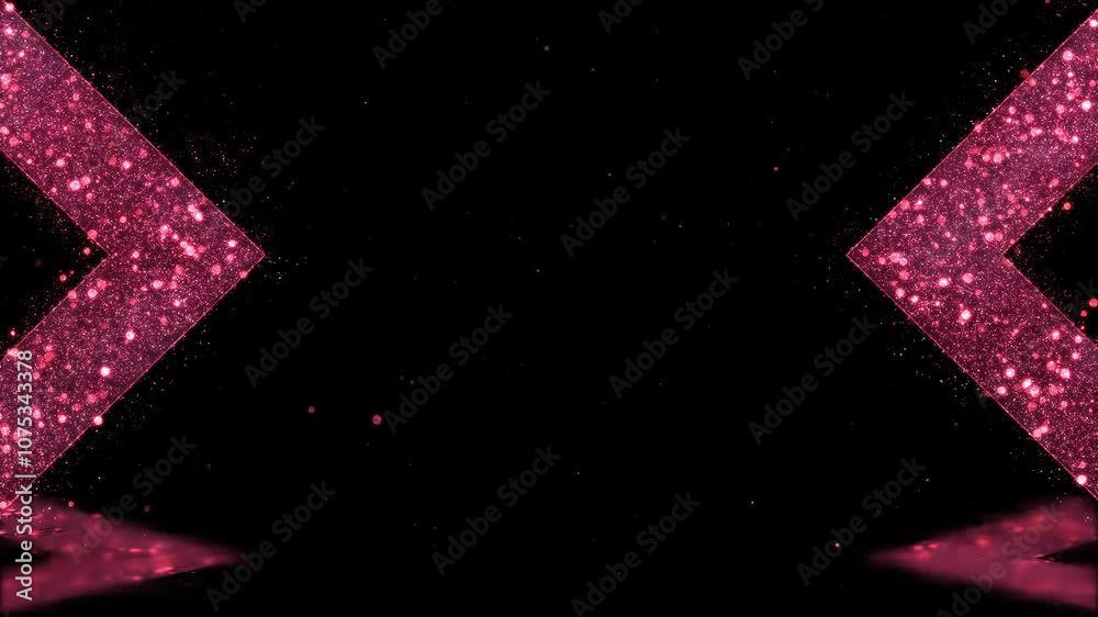 Wall mural ruby particles two arrow shape frame with reflection floor, alpha channel, loop background