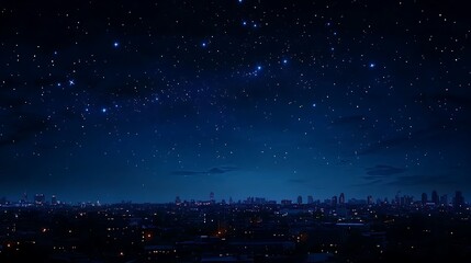 Naklejka premium A City Skyline Under a Starry Night Sky