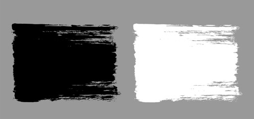 Brush strokes vector. Painted rectangle banners collection. Grunge square backgrounds. Grain texture design elements. Black and white brush options