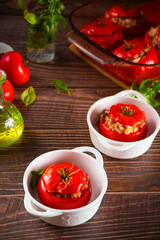 Delicious stuffed tomatoes with minced beef and rice.