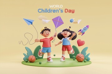 Two kids celebrating World Childrens Day with toys
