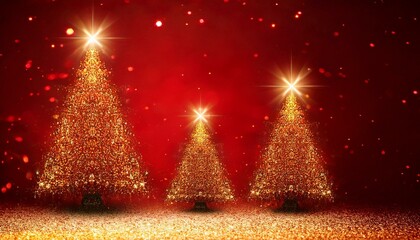 Naklejka premium Shining Christmas Tree - Golden Glitter sparkling In The Red Background