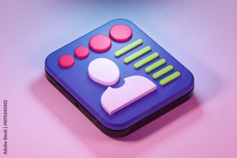 Aufkleber A 3D icon depicting a user profile with rating indicators.