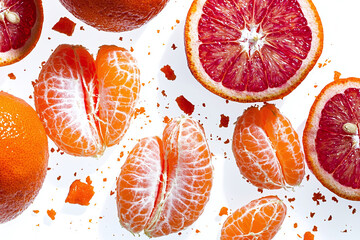 A peeled tangerine with segments separated, against a white background.