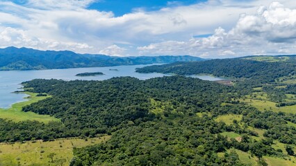 Aerial view of Lake Arenal which was once a town