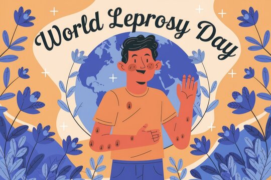 Illustration of World Leprosy Day showing a man with leprosy.
