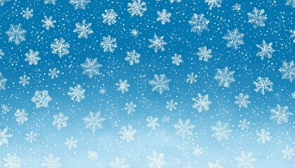 White snow falling on sky blue background seamless pattern. Flat style snowfall repeating texture for christmas greeting card or banner. Vector eps8 illustration.