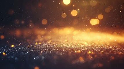 Obraz premium Golden bokeh lights on a dark background, shimmering holiday glow 