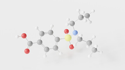 probenecid molecule 3d, molecular structure, ball and stick model, structural chemical formula uricosuric agent