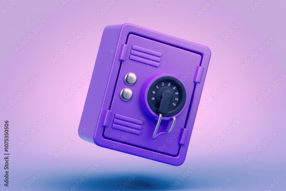 Poster purple safe with a combination lock isolated on a pink background.