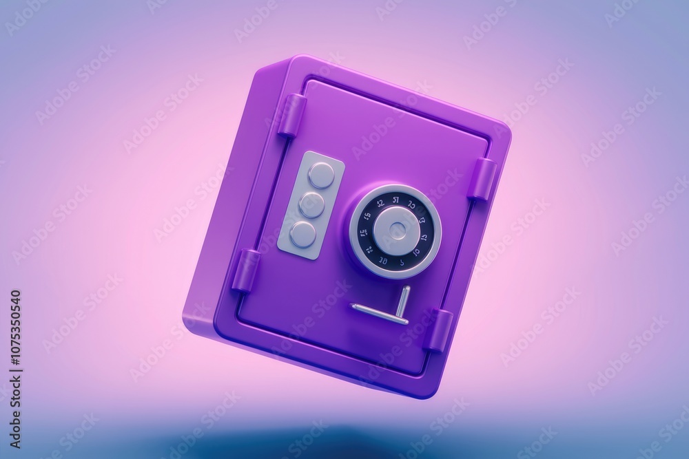 Poster a purple safe with a combination lock on a gradient background.