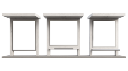 Three empty bus stops showing different angles with transparent background