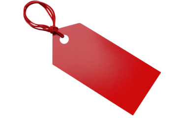 A red tag, labeling the item. Isolated on transparent background.