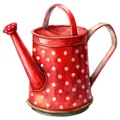 red polka dot watering can isolate on white