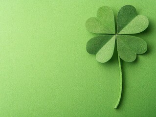 bright green four-leaf clover on vibrant green background, symbolizing good luck and st. patrick's day; fresh and cheerful, springtime theme