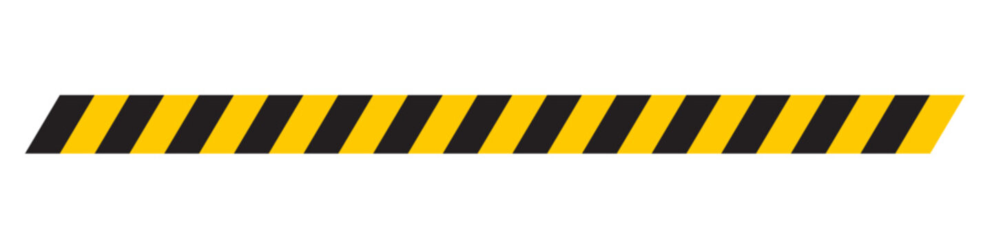 Yellow and black warning tape with diagonal stripes, seamless danger caution line, perfect for stop or hazard construction borders, long caution ribbon on a transparent background