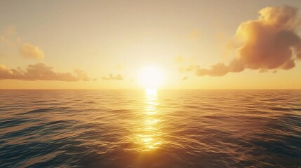 Fototapeta premium Stunning Sunset Over Calm Ocean Waters Capturing Tranquility and Natural Beauty with Soft Clouds and Golden Light Reflecting on the Surface