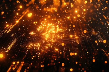 Obraz premium Abstract Glowing Circuit Board: A Digital Art Exploration of Technology and Innovation