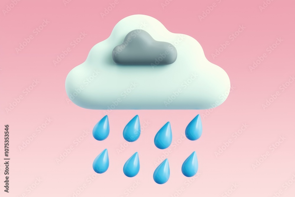 Poster a 3d cloud with rain drops falling down
