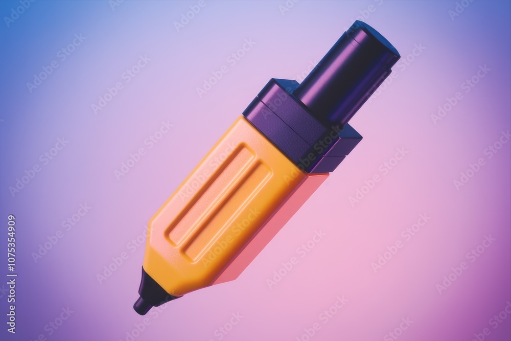 Poster a yellow highlighter with a black cap on a gradient background.