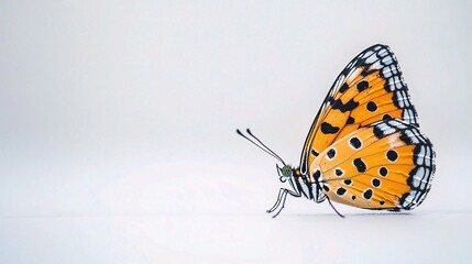 Obraz premium Isolated Tawny Coster Butterfly (Acraea violae) Resting on a Minimalist Background with Detailed Wing Patterns and Vibrant Orange Coloration