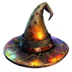 Black Halloween witch hat isolated on white background