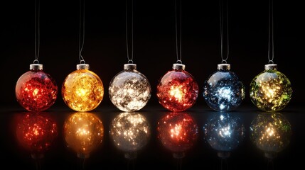 Sparkling Christmas baubles with lights, festive and bright