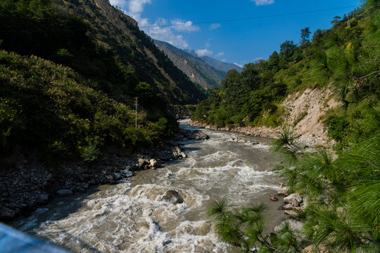 First day of Langtang Valley Trek at Syafrubesi, Rasuwa with Trishuli River and Mountains HImalayas