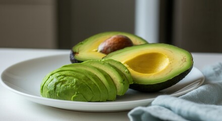Fresh avocado slices on white plate for healthy eating