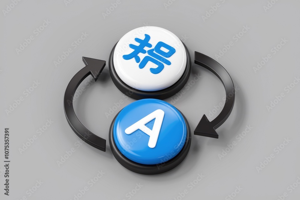 Poster Two buttons with Chinese character and letter A  connected by arrows.