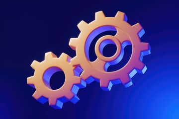 Two 3D gears interlock  signifying teamwork and collaboration.