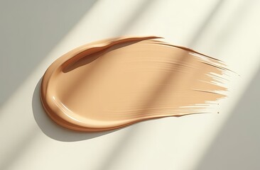 Liquid foundation strokes on light color background, Makeup creamy texture, Skin tone cosmetic product smear smudge swatch