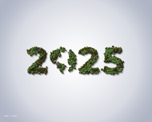 New Year 2025 green forest on white background. 2025 new year creative design.