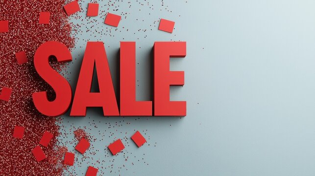 A vibrant "SALE" sign with red letters surrounded by decorative particles, conveying excitement and urgency for promotional shopping events.