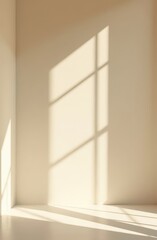 Fototapeta premium Sunlit minimalist interior with geometric window shadows