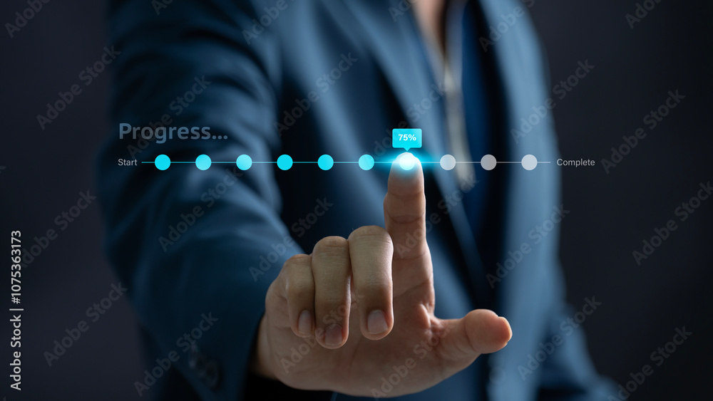 Aufkleber interactive progress tracking. businessmantouching digital progress bar to monitor goal achievement 
