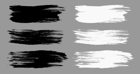 Brush strokes vector. Painted line and rectangle banners collection. Long and wide grunge backgrounds. Grain texture design elements. Black and white brush options