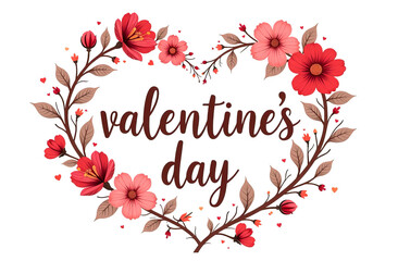 A heart of flowers with the inscription Valentine's day. A festive clipart for Valentine's Day.