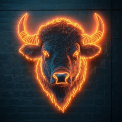 Fototapeta premium American buffalo as neon sign, graphic design