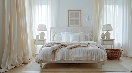 Beautiful Colored Mockup Bedroom Interior Blank Poster Decoration Art Background Image, generative AI