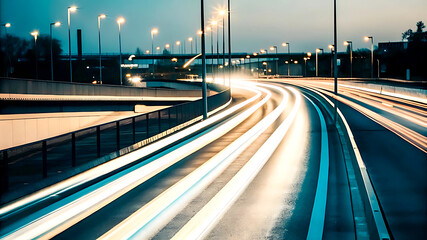 A long exposure photo of a highway at night
