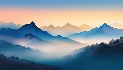 Obraz premium 안개가 끼인 산봉우리 동양화